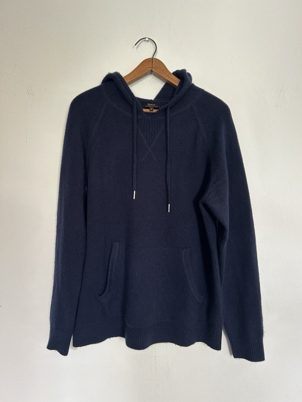 Quince Mongolian Cashmere 2.0 Pullover Hoodie Navy Womenβs Medium 100% Cashmere